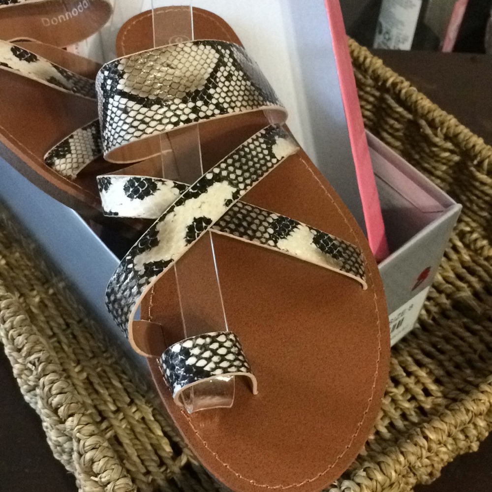 Faux Snake Slip on Sandals Brown 8